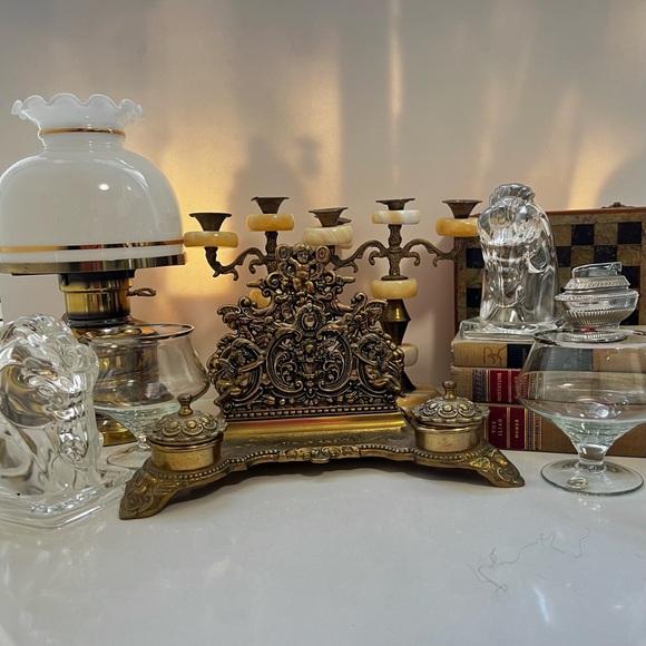 Vintage Ornate Gold Inkwell Set - Picture 6 of 6